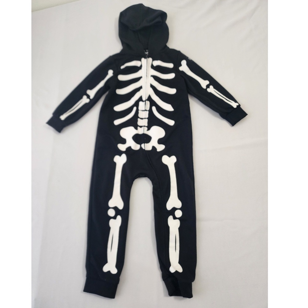 Tipsy Elves Skeleton Hooded Jumpsuit Black White Kids 3T Halloween Costume